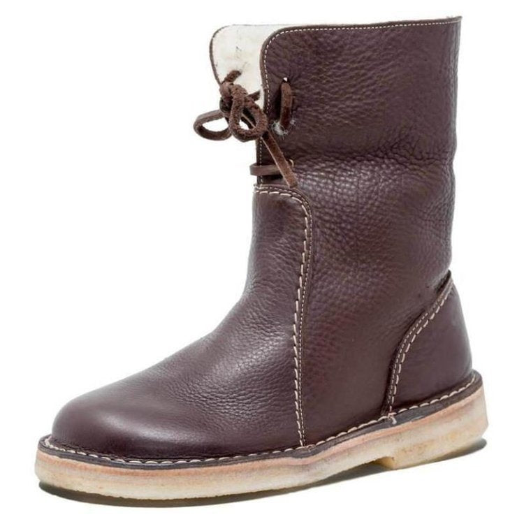 Damen - Mit Shearling gefütterte Stiefelette - Leder - Faltbare Manschette - Stilvolle und Bequeme Boots