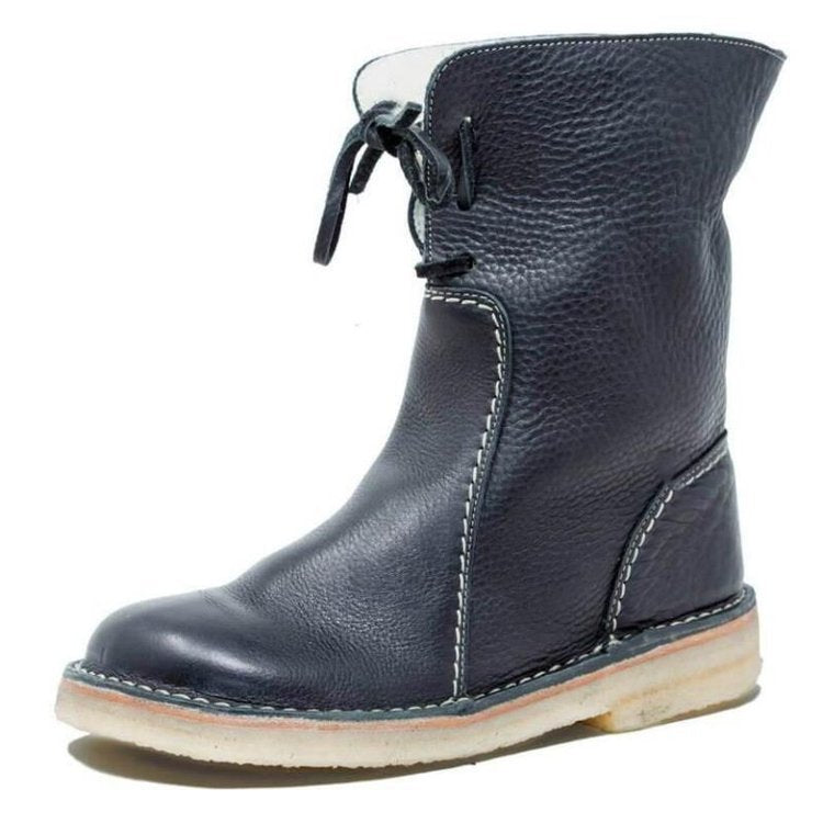 Damen - Mit Shearling gefütterte Stiefelette - Leder - Faltbare Manschette - Stilvolle und Bequeme Boots