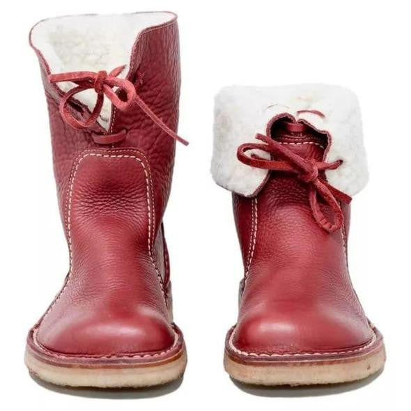 Damen - Mit Shearling gefütterte Stiefelette - Leder - Faltbare Manschette - Stilvolle und Bequeme Boots