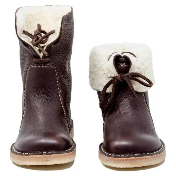 Damen - Mit Shearling gefütterte Stiefelette - Leder - Faltbare Manschette - Stilvolle und Bequeme Boots