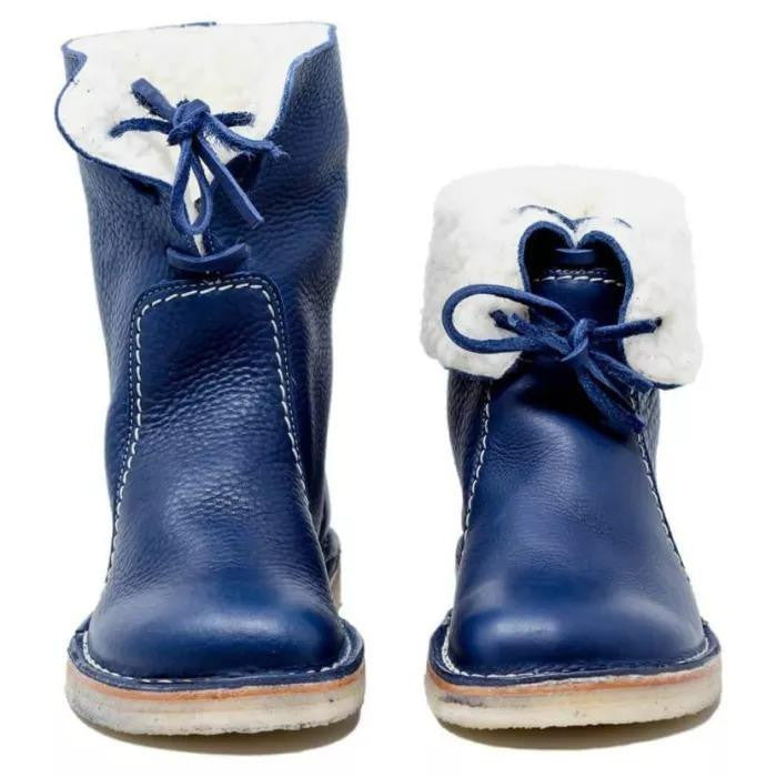 Damen - Mit Shearling gefütterte Stiefelette - Leder - Faltbare Manschette - Stilvolle und Bequeme Boots