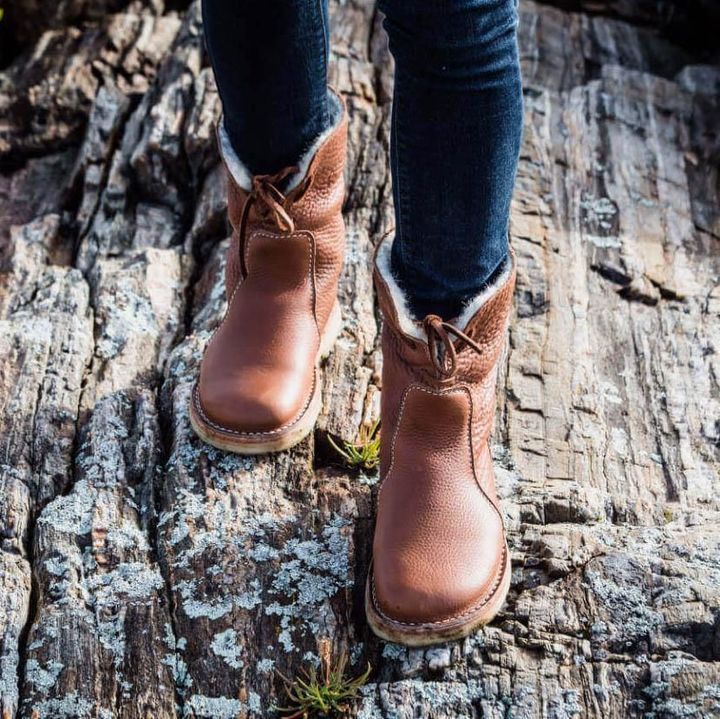 Damen - Mit Shearling gefütterte Stiefelette - Leder - Faltbare Manschette - Stilvolle und Bequeme Boots