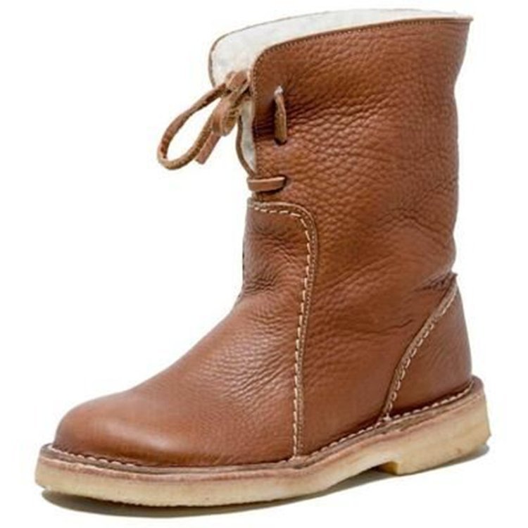 Damen - Mit Shearling gefütterte Stiefelette - Leder - Faltbare Manschette - Stilvolle und Bequeme Boots