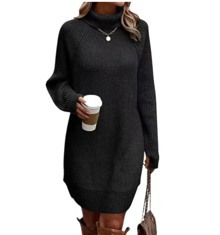 Damen - Rollkragen Strickpullover Kleid - Langärmlig - Bequem und stilvoll für jeden Anlass