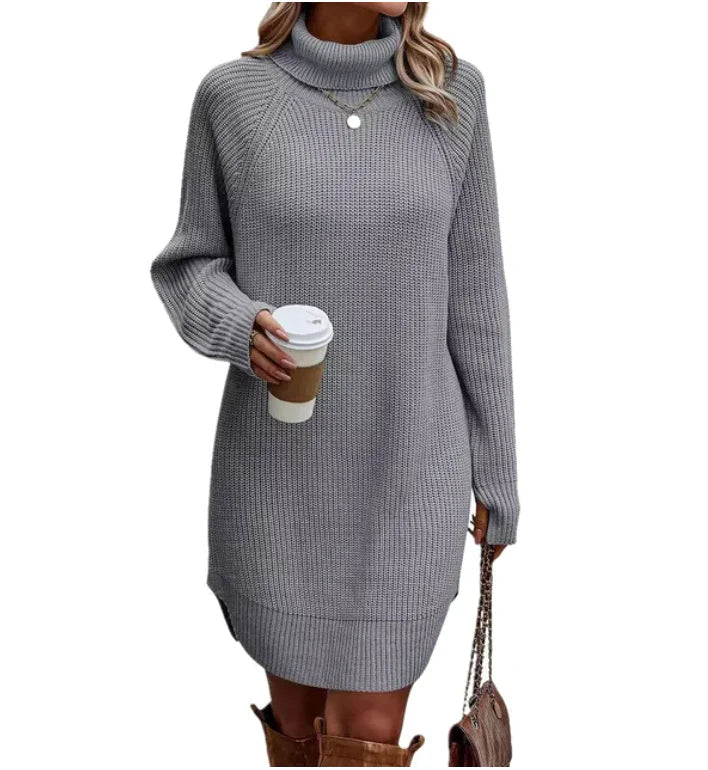 Damen - Rollkragen Strickpullover Kleid - Langärmlig - Bequem und stilvoll für jeden Anlass