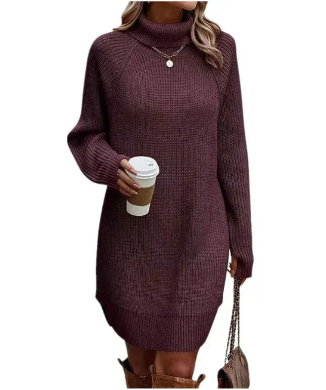 Damen - Rollkragen Strickpullover Kleid - Langärmlig - Bequem und stilvoll für jeden Anlass