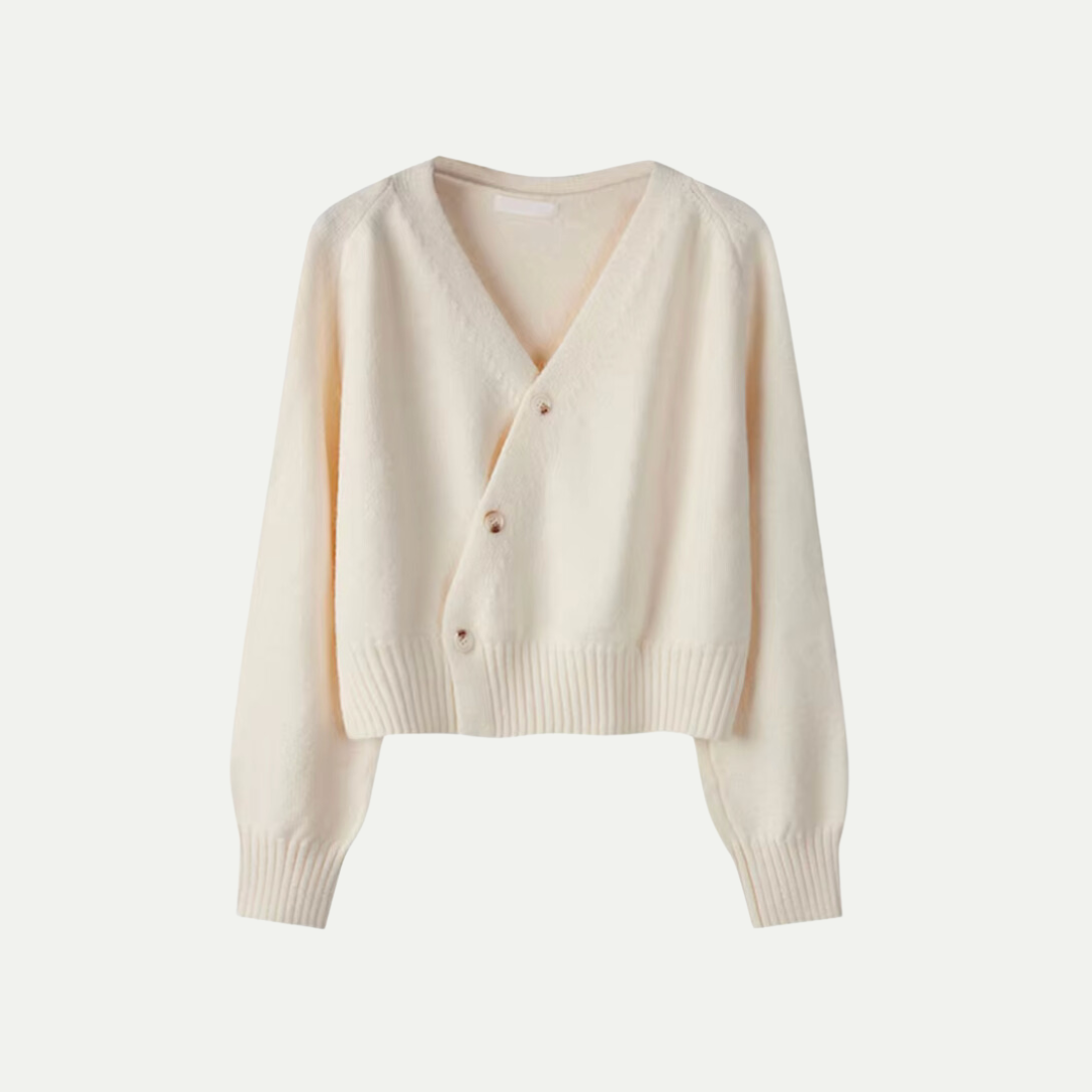 Damen - Strickjacke - V-Ausschnitt und Knopfleiste - Modischer asymmetrischer Strickstil für jeden Anlass