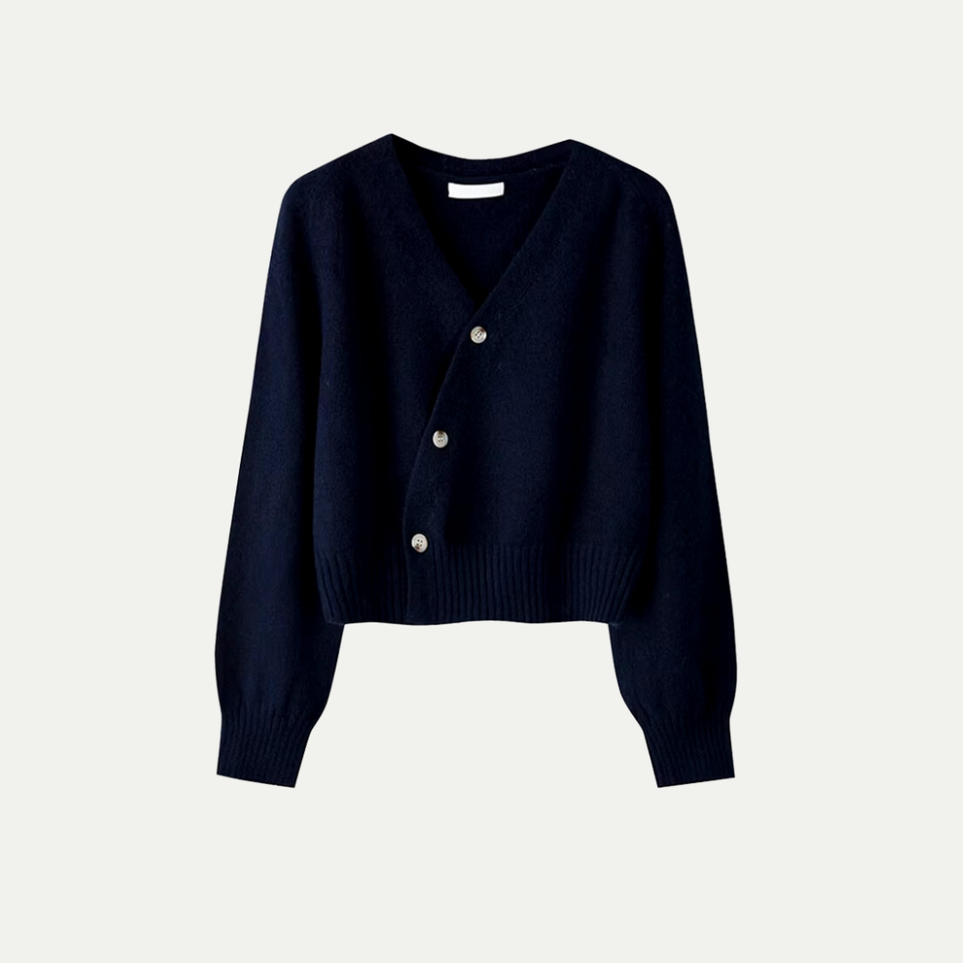 Damen - Strickjacke - V-Ausschnitt und Knopfleiste - Modischer asymmetrischer Strickstil für jeden Anlass