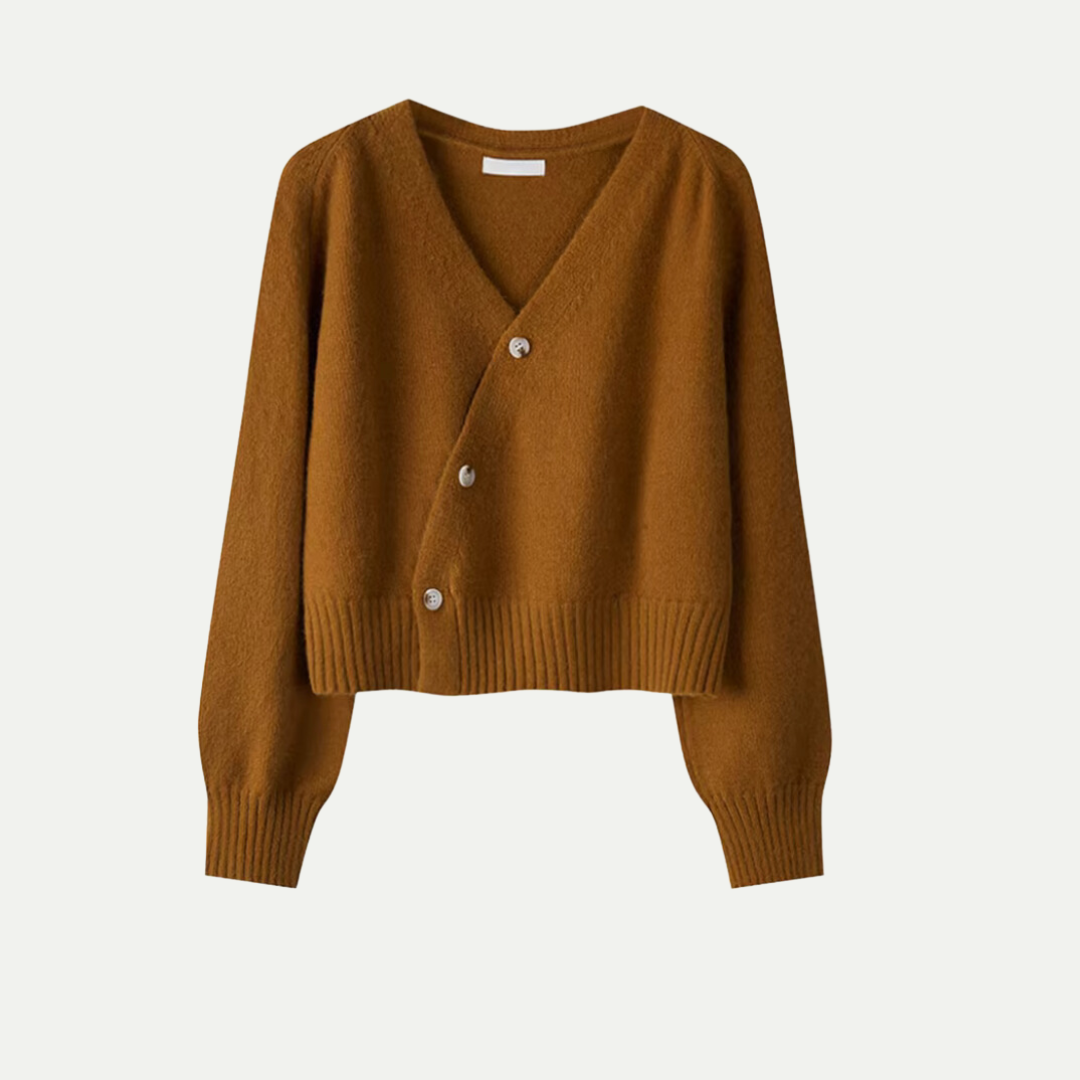 Damen - Strickjacke - V-Ausschnitt und Knopfleiste - Modischer asymmetrischer Strickstil für jeden Anlass