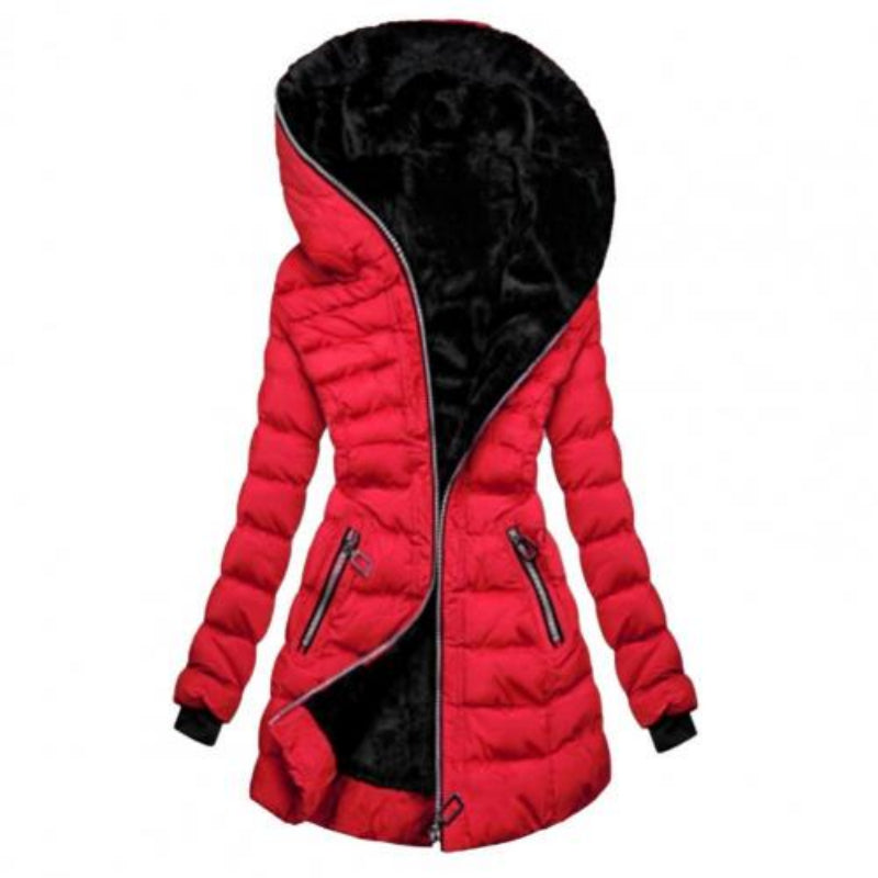 Damen - Lange Jacke mit Kapuze - Isolierende Futter - Gefütterter Reißverschluss Mantel für kühle Tage