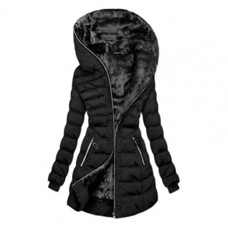 Damen - Lange Jacke mit Kapuze - Isolierende Futter - Gefütterter Reißverschluss Mantel für kühle Tage