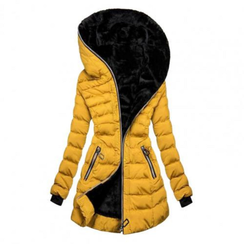 Damen - Lange Jacke mit Kapuze - Isolierende Futter - Gefütterter Reißverschluss Mantel für kühle Tage