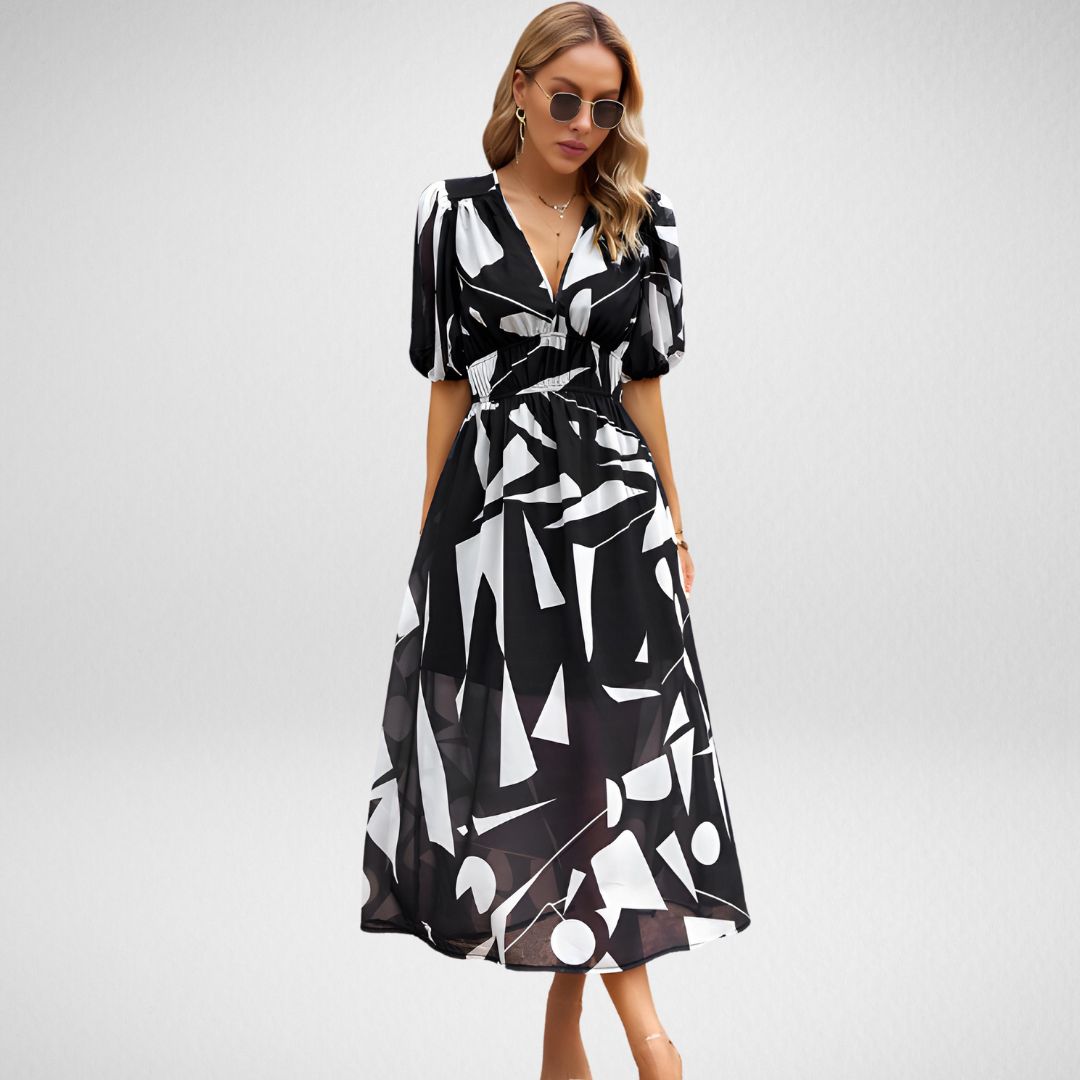Damen - Freizeitkleid mit V-Ausschnitt - Weicher Stoff - Bequemen Alltagsstil - Ideal für jede Gelegenheit
