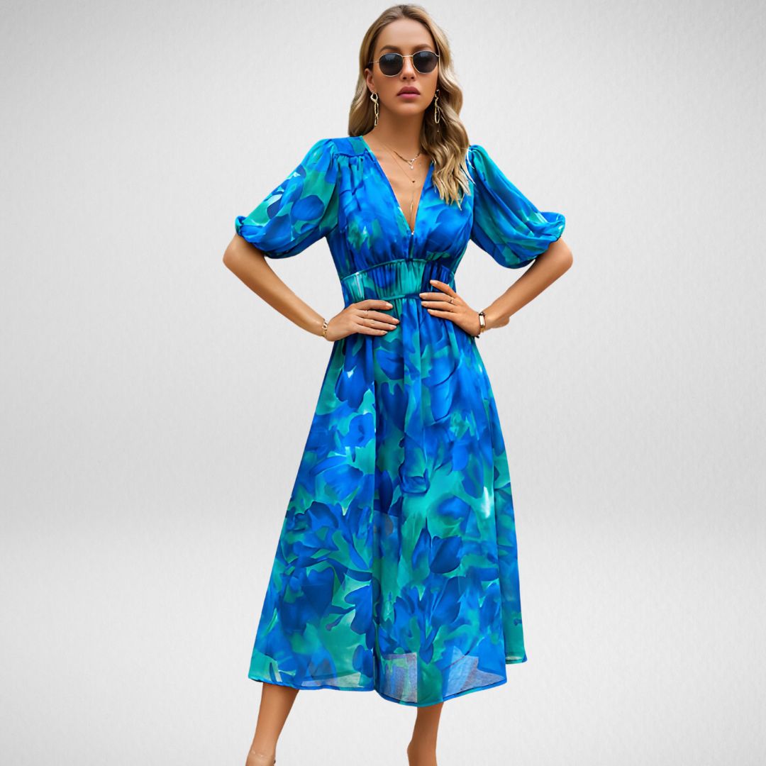 Damen - Freizeitkleid mit V-Ausschnitt - Weicher Stoff - Bequemen Alltagsstil - Ideal für jede Gelegenheit