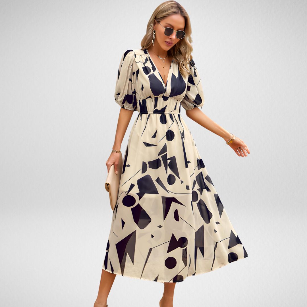 Damen - Freizeitkleid mit V-Ausschnitt - Weicher Stoff - Bequemen Alltagsstil - Ideal für jede Gelegenheit