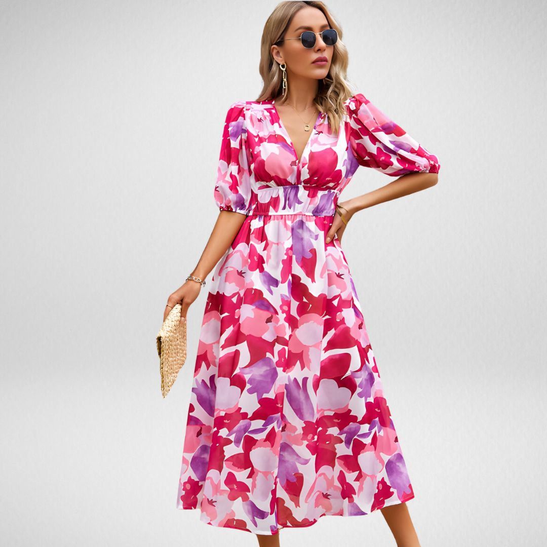 Damen - Freizeitkleid mit V-Ausschnitt - Weicher Stoff - Bequemen Alltagsstil - Ideal für jede Gelegenheit