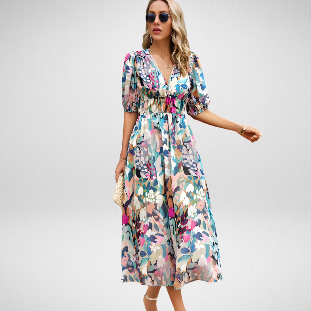 Damen - Freizeitkleid mit V-Ausschnitt - Weicher Stoff - Bequemen Alltagsstil - Ideal für jede Gelegenheit