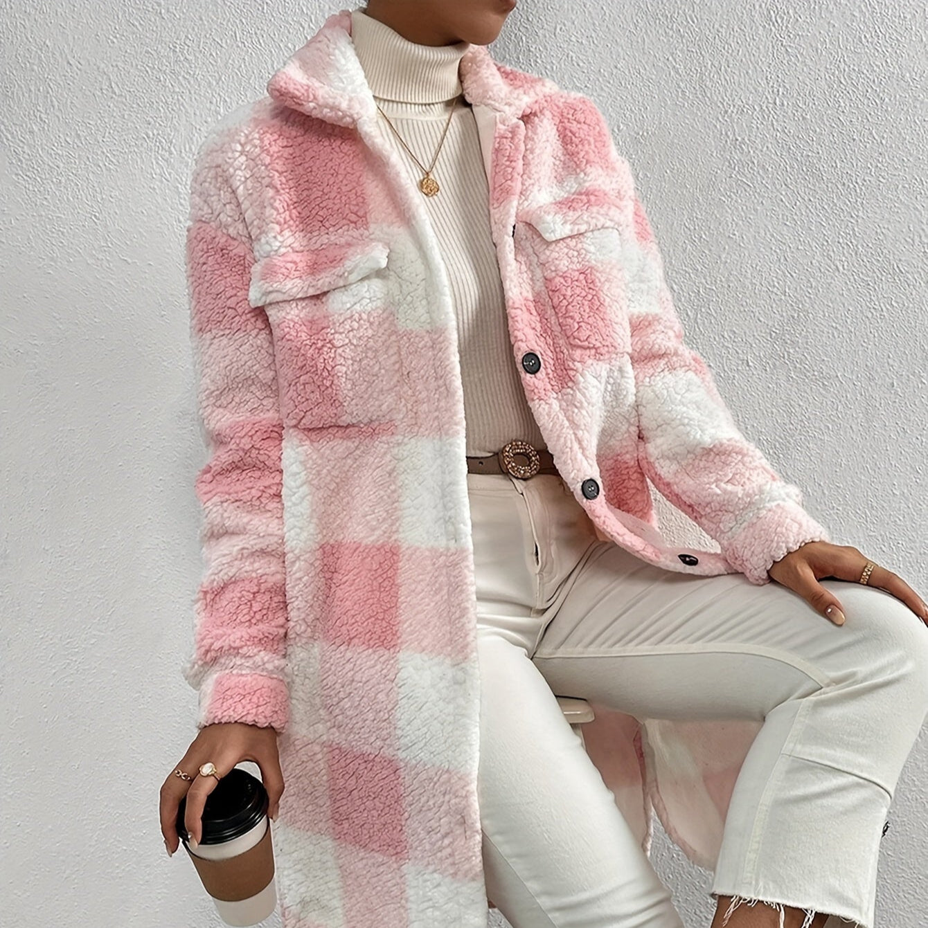 Damen - Übergroßer Teddy Mantel - Flauschigem Material - Kuschelig & Warm - Perfekt für kalte Tage