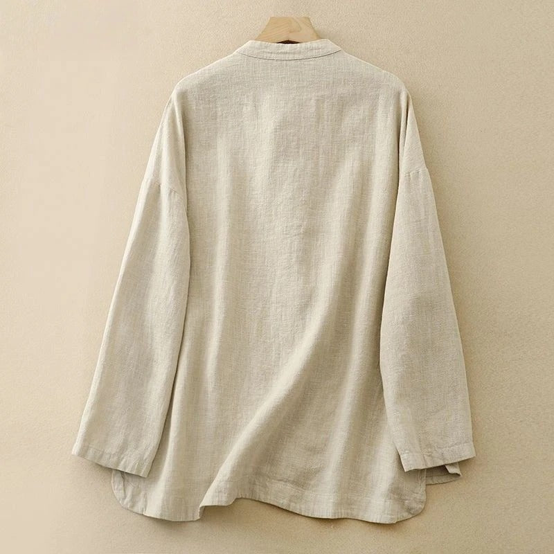 Damen - Vintage-inspiriertes Knopfhemd - Leinen - Klassischer Stil & Bequemer Komfort - Perfekt für jeden Anlass