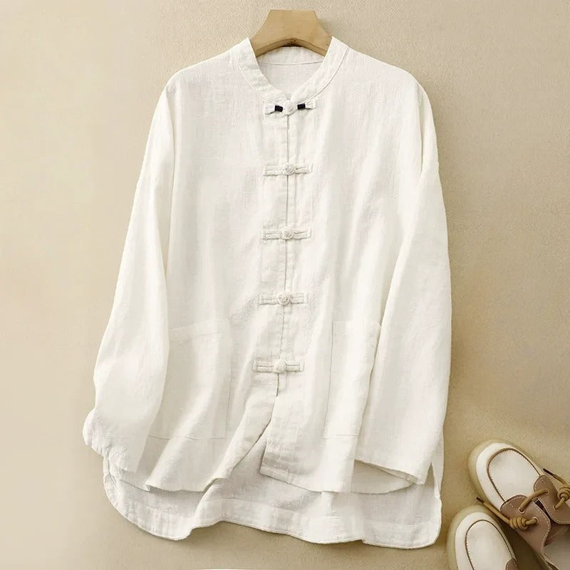 Damen - Vintage-inspiriertes Knopfhemd - Leinen - Klassischer Stil & Bequemer Komfort - Perfekt für jeden Anlass
