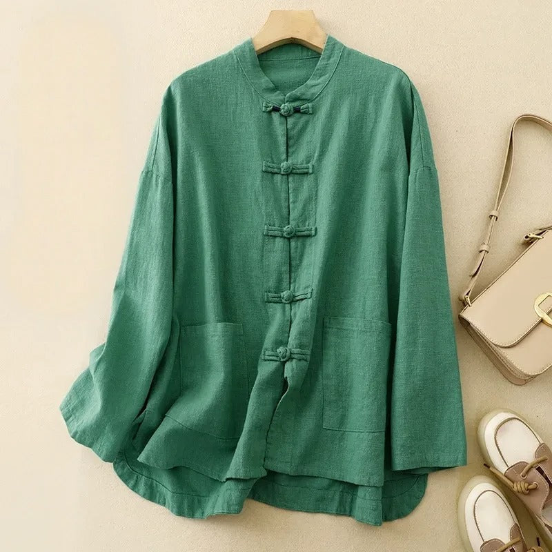 Damen - Vintage-inspiriertes Knopfhemd - Leinen - Klassischer Stil & Bequemer Komfort - Perfekt für jeden Anlass