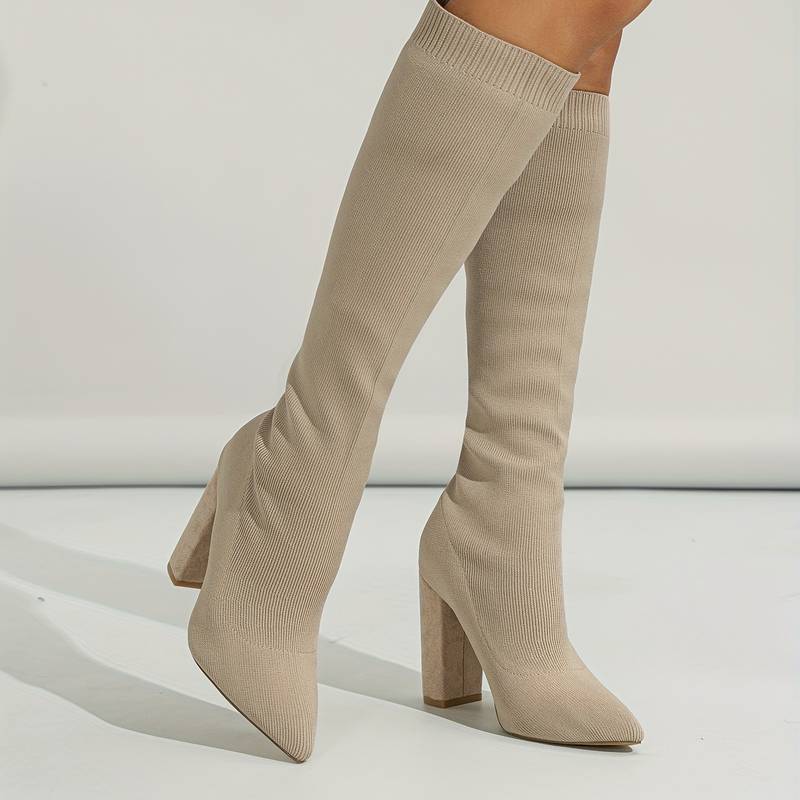 Damen - Kniehohe Stiefel mit Sock Fit - Spitz zulaufend für stilvolle Eleganz