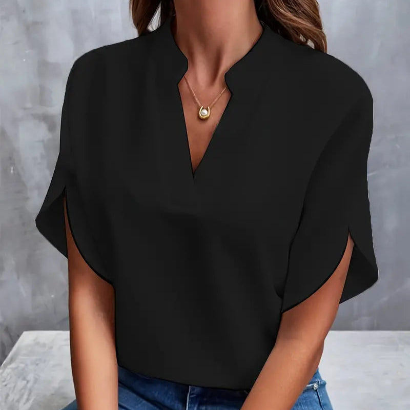 Damen - Elegante Bluse mit kurzen Ärmeln - leichte Gewebe - Stilvolles Top für jeden Anlass