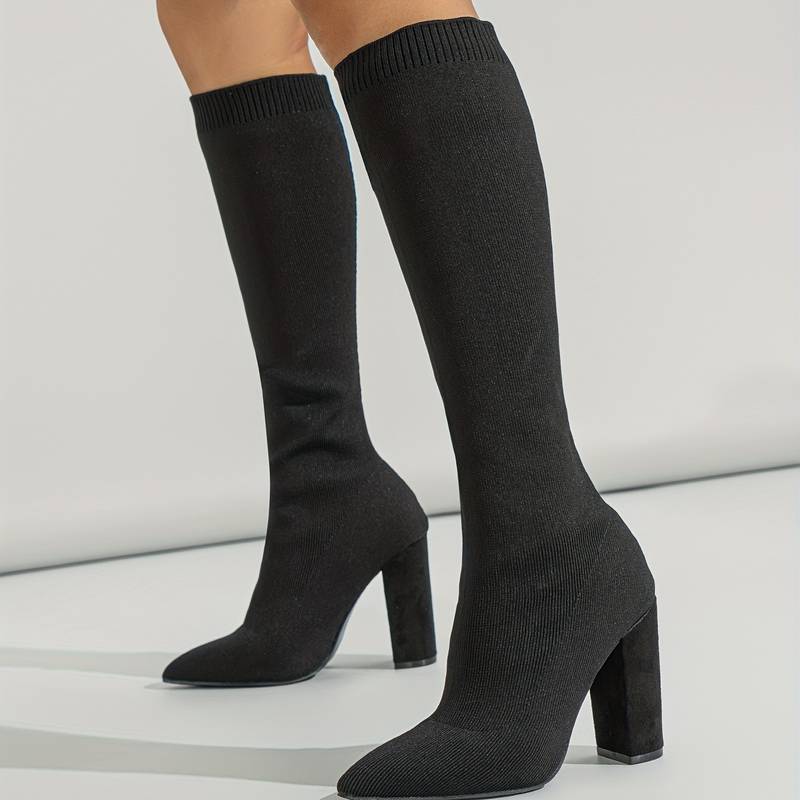Damen - Kniehohe Stiefel mit Sock Fit - Spitz zulaufend für stilvolle Eleganz