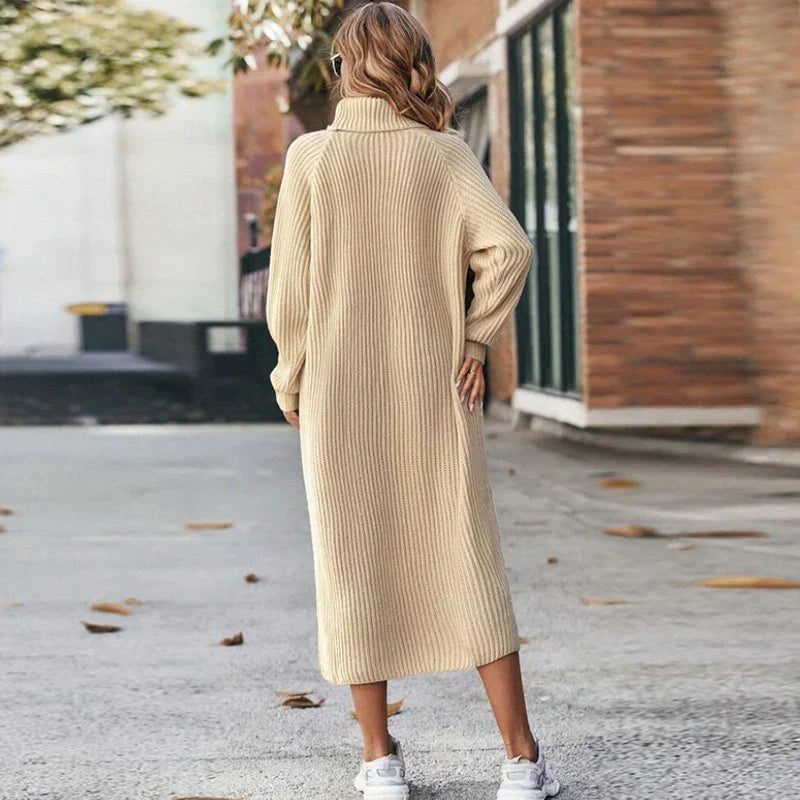 Damen - Midi Rollkragen Strickpullover Kleid - Weichem Material - Bequem und stilvoll für jeden Anlass
