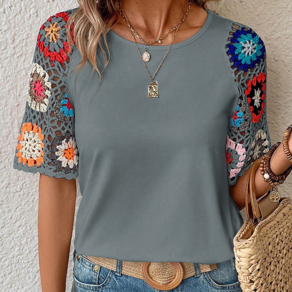 Damen - Bluse mit geometrischem Rundhalsausschnitt - Gewebemischung - Stilvolles & trendiges Top für jeden Anlass