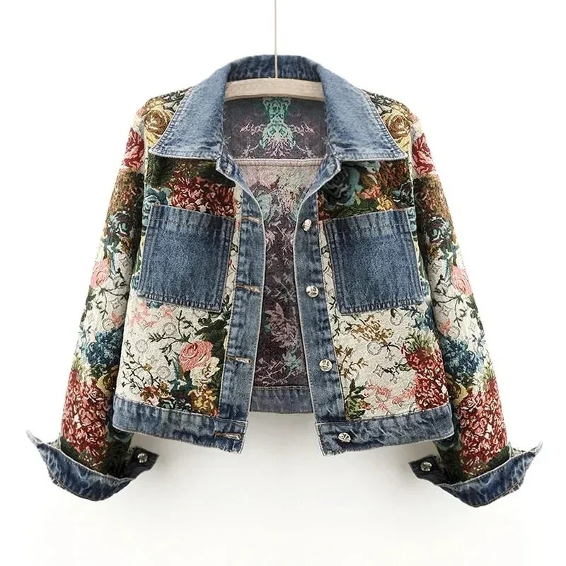 Damen - Denim Jacke mit Blumenmuster - Baumwolle - Handbemalte Vintage - Einzigartiger Stil für mühelosen Chic