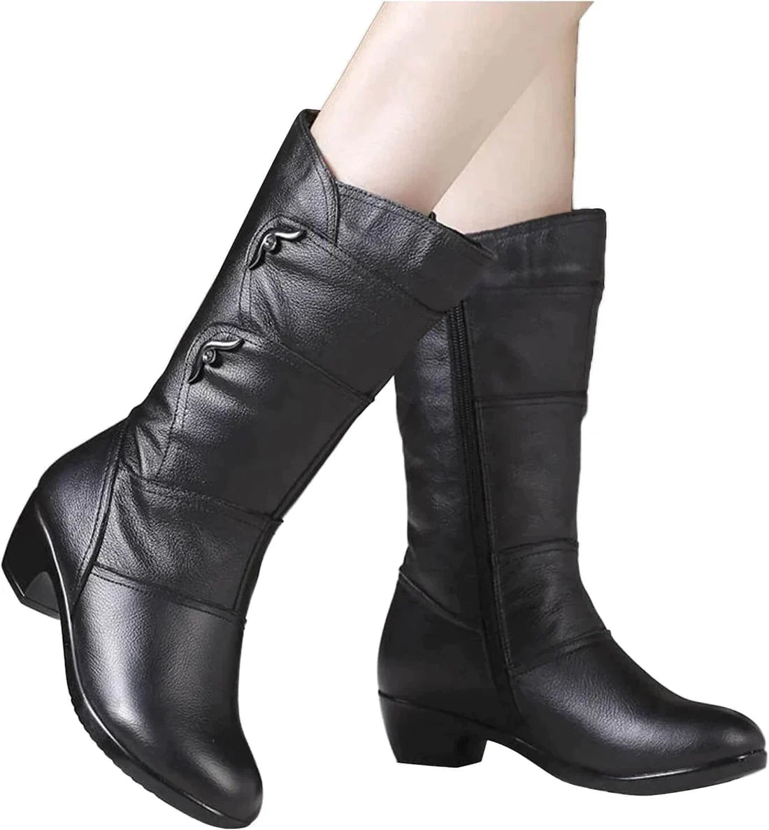 Damen - Schwarze Winterstiefel - Rutschfesten Sohle - Warm & Gemütlich - Perfekt für kalte Tage