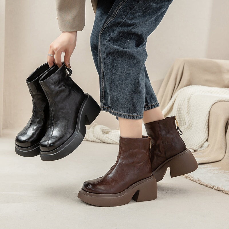Damen - Plateaustiefel - Rindsleder - Reißverschluss - Stilvolle und bequeme Stiefel für jeden Anlass