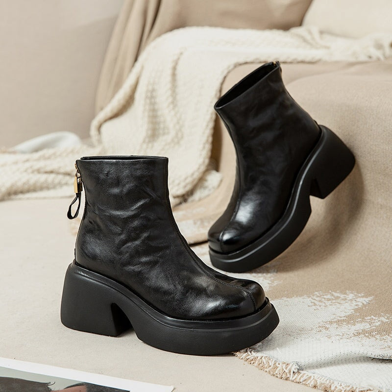 Damen - Plateaustiefel - Rindsleder - Reißverschluss - Stilvolle und bequeme Stiefel für jeden Anlass
