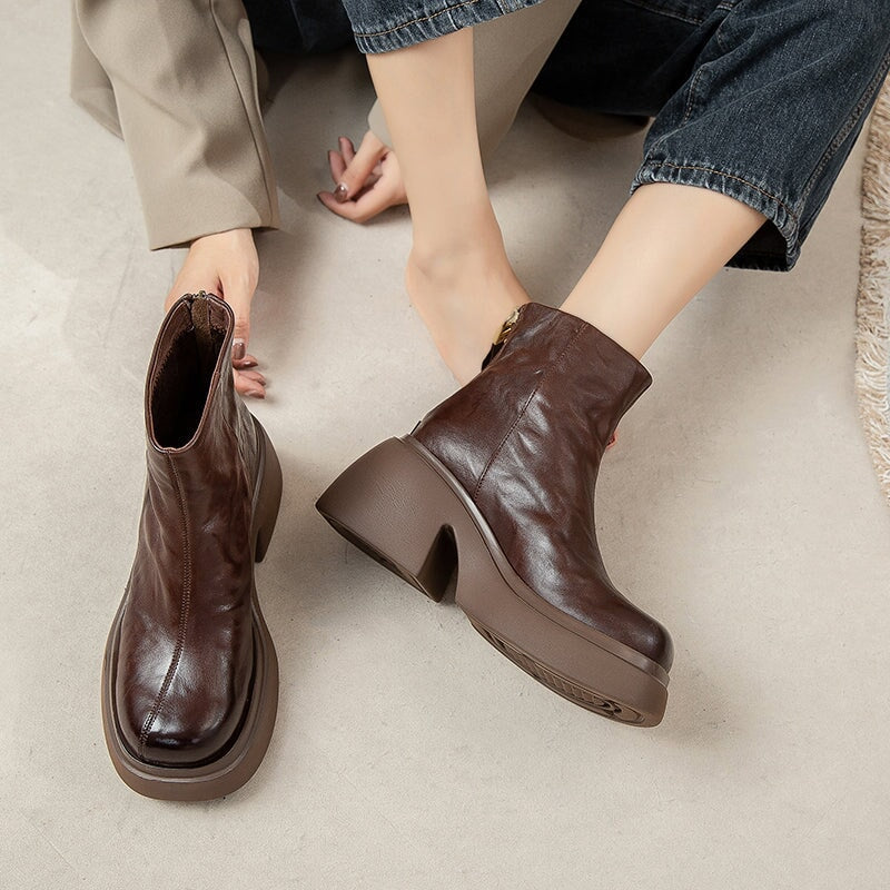 Damen - Plateaustiefel - Rindsleder - Reißverschluss - Stilvolle und bequeme Stiefel für jeden Anlass