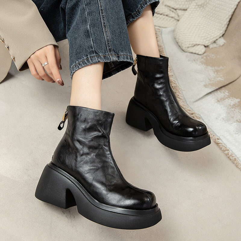 Damen - Plateaustiefel - Rindsleder - Reißverschluss - Stilvolle und bequeme Stiefel für jeden Anlass