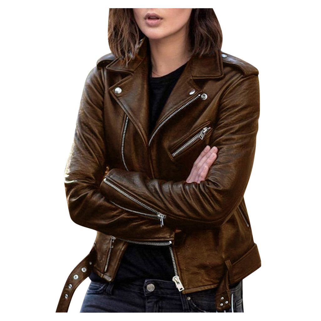 Damen - Lässige Biker Jacke - Reißverschluss-Stil - Stilvolle Freizeitmode für jedes Abenteuer