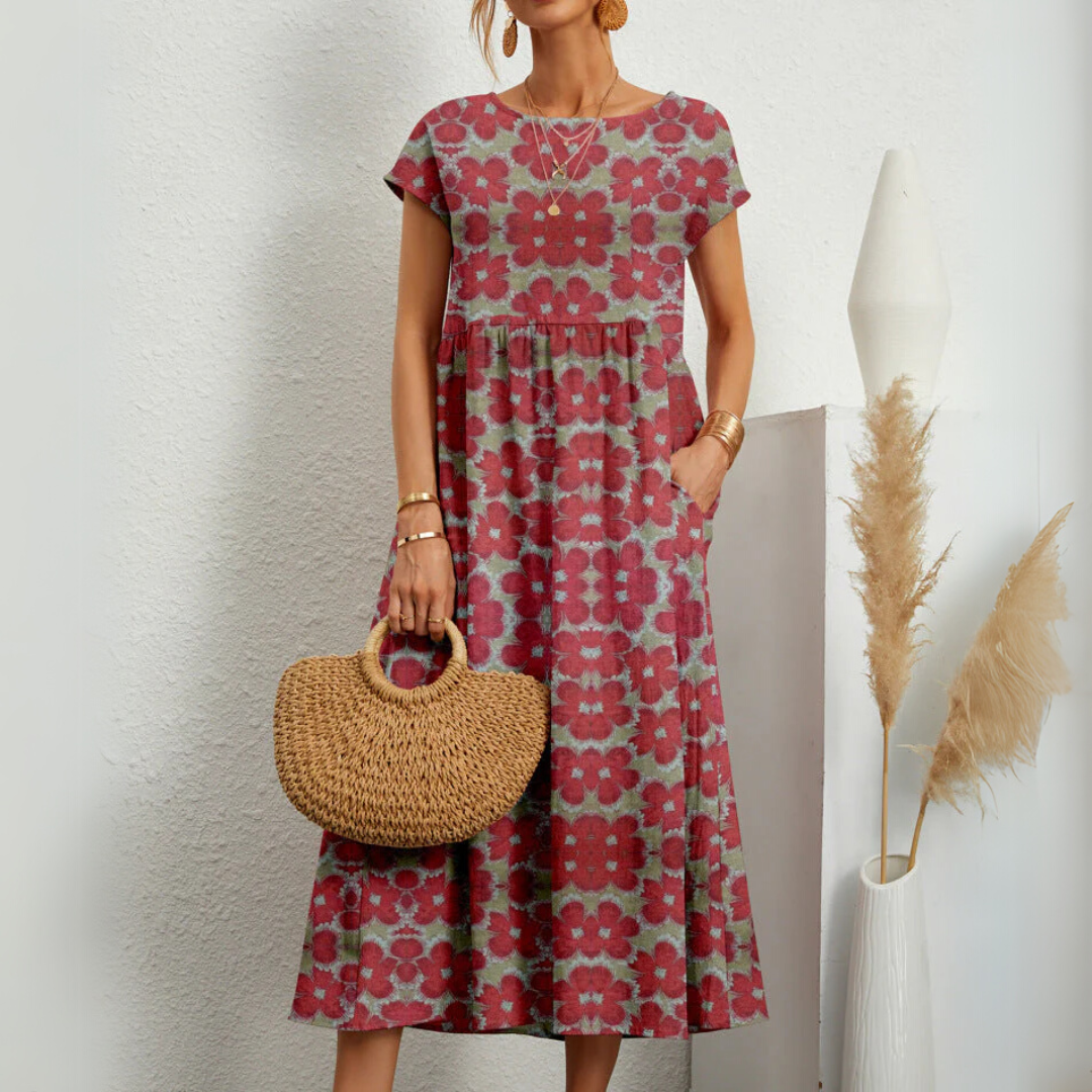 Damen - Florales Midikleid - Atmungsaktive Material - Leicht & Luftig - Ideal für Frühlings- und Sommerausflüge