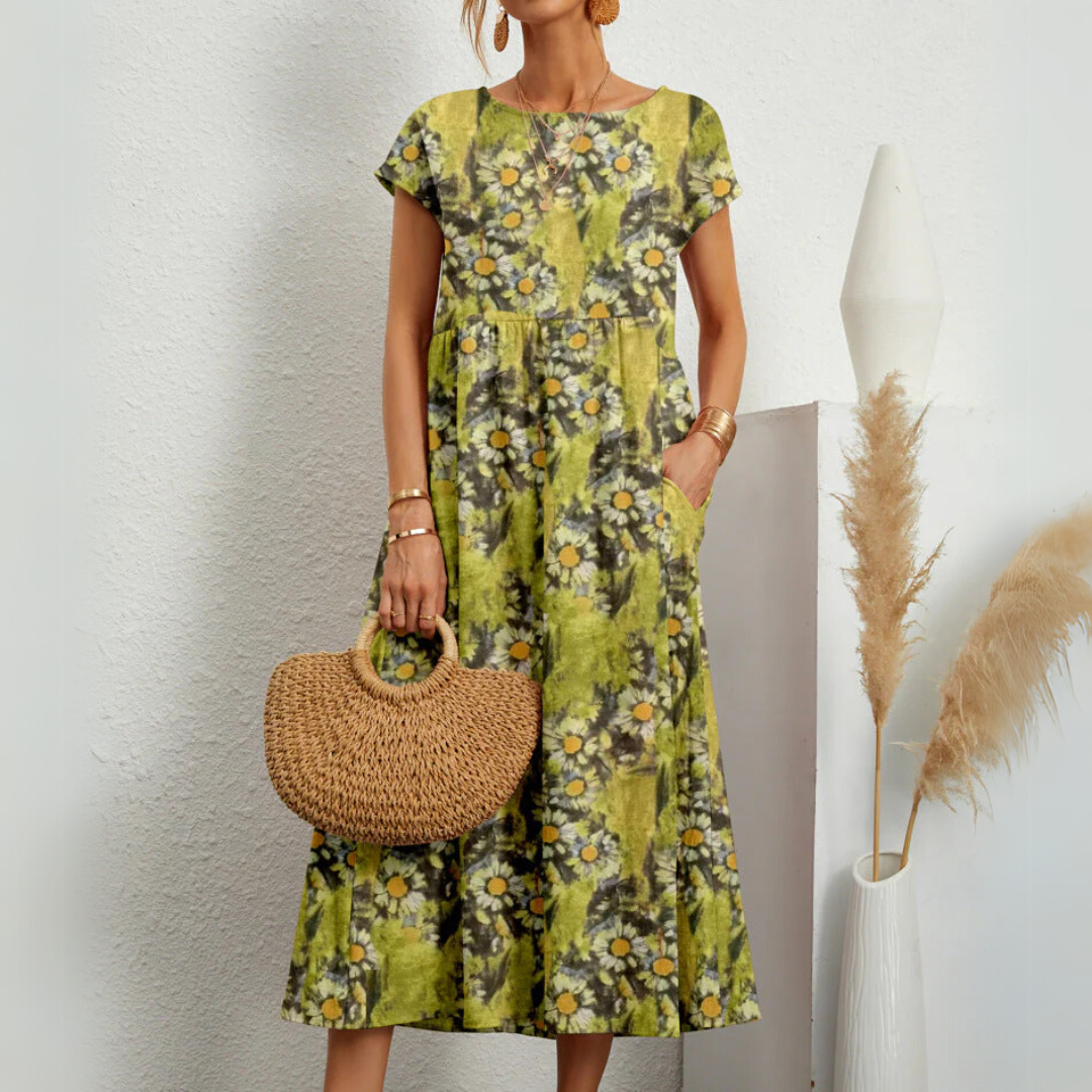 Damen - Florales Midikleid - Atmungsaktive Material - Leicht & Luftig - Ideal für Frühlings- und Sommerausflüge