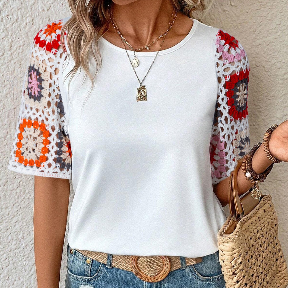 Damen - Bluse mit geometrischem Rundhalsausschnitt - Gewebemischung - Stilvolles & trendiges Top für jeden Anlass