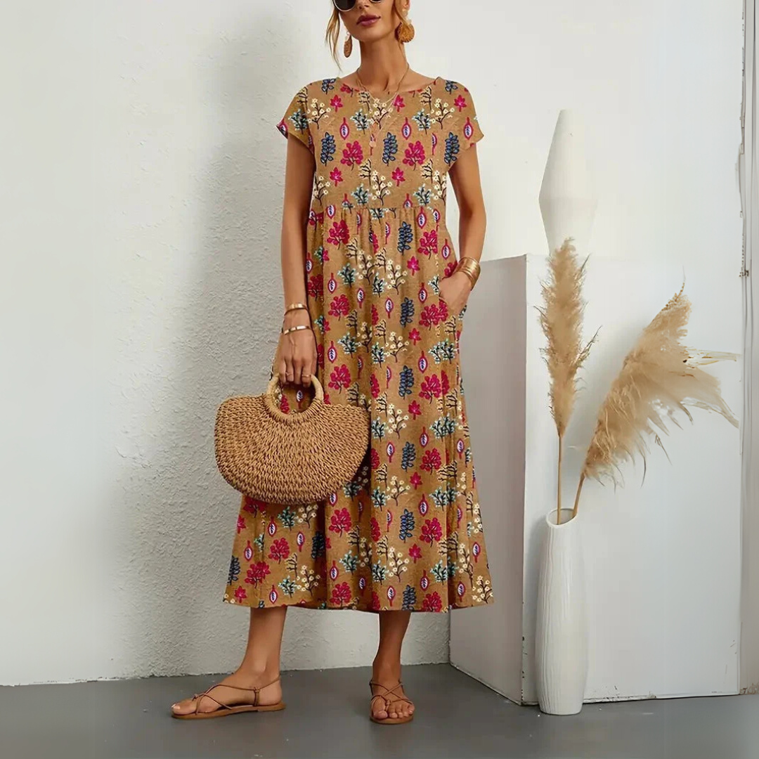 Damen - Florales Midikleid - Atmungsaktive Material - Leicht & Luftig - Ideal für Frühlings- und Sommerausflüge