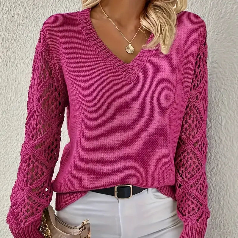 Damen - Strickpullover - Weiches Acryl-Mischgewebe - V Ausschnitt - Modischer Komfort für jeden Anlass