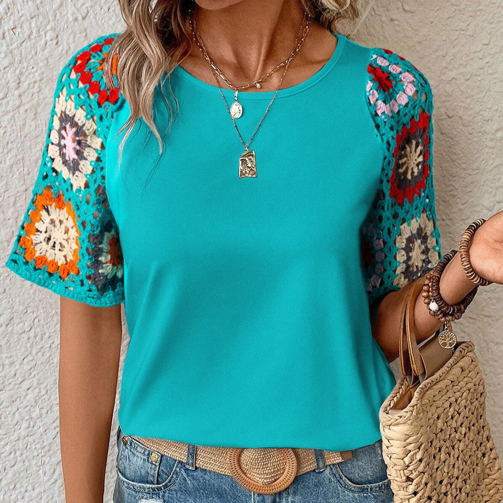 Damen - Bluse mit geometrischem Rundhalsausschnitt - Gewebemischung - Stilvolles & trendiges Top für jeden Anlass