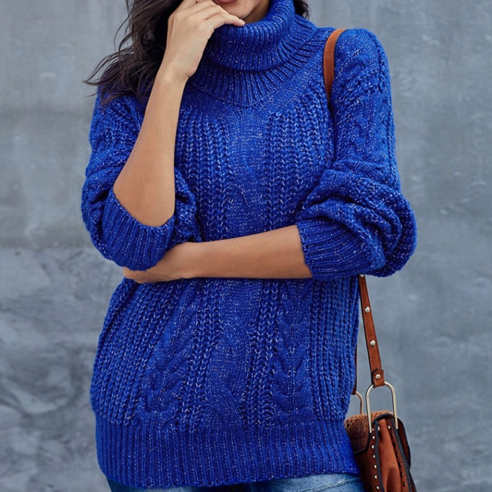 Damen - Rollkragenpullover - Wollgemisch - Zopfmuster - Oversized Fit für ultimativen Komfort und Stil