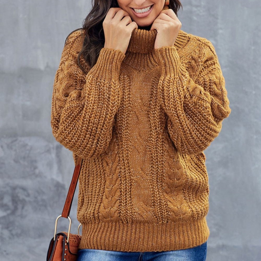 Damen - Rollkragenpullover - Wollgemisch - Zopfmuster - Oversized Fit für ultimativen Komfort und Stil