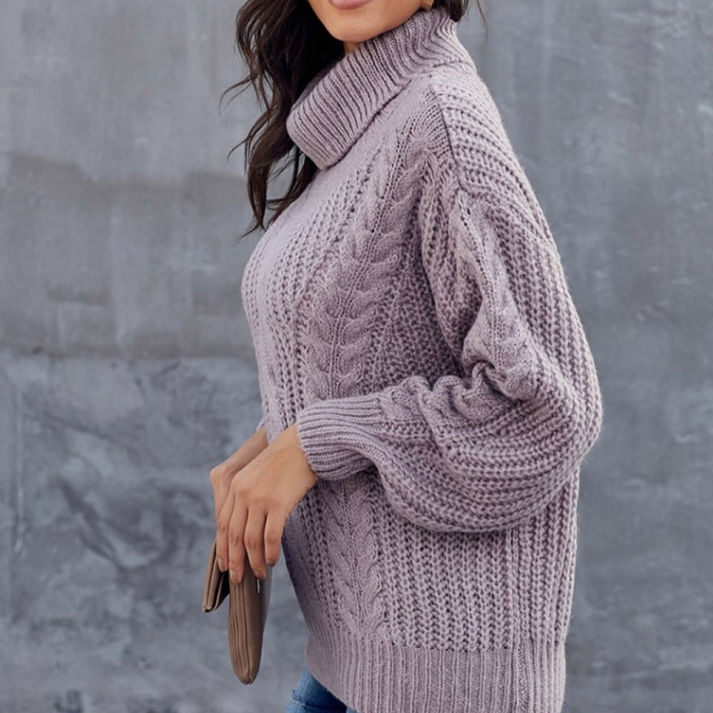 Damen - Rollkragenpullover - Wollgemisch - Zopfmuster - Oversized Fit für ultimativen Komfort und Stil