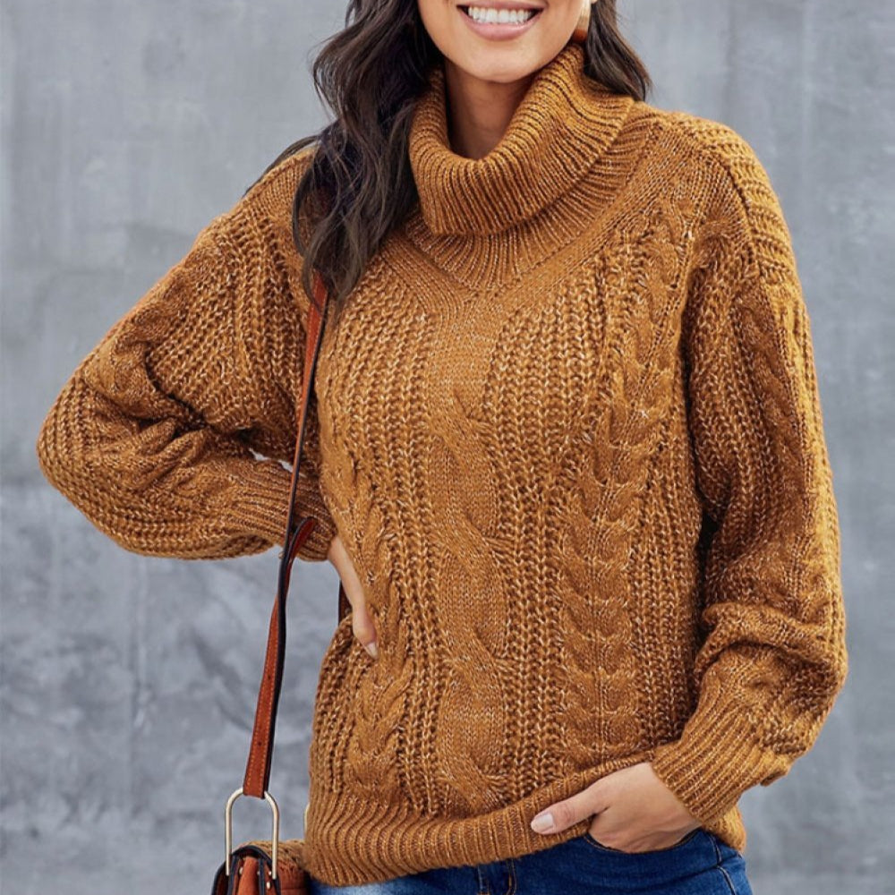 Damen - Rollkragenpullover - Wollgemisch - Zopfmuster - Oversized Fit für ultimativen Komfort und Stil
