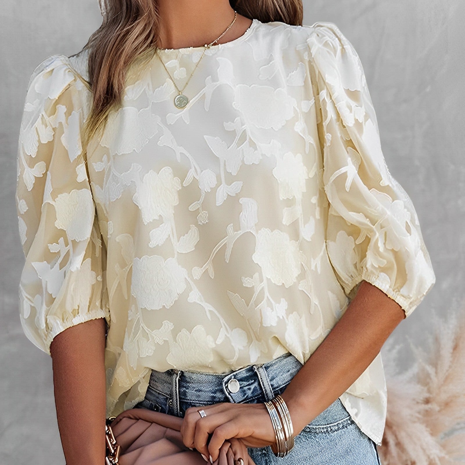 Damen - Chiffon Hemd mit Puffärmeln - Atmungsaktiven Stoff - Elegante, Leichte Bluse für stilvolle Anlässe