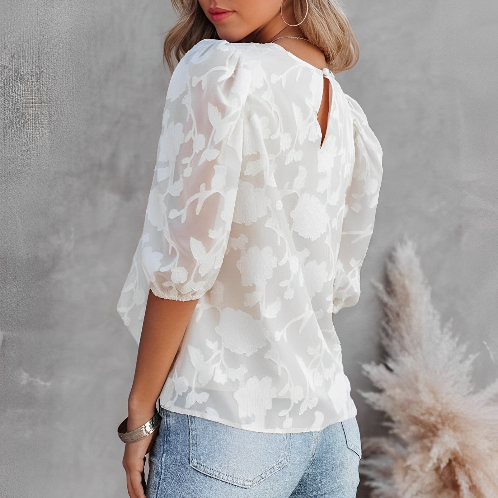 Damen - Chiffon Hemd mit Puffärmeln - Atmungsaktiven Stoff - Elegante, Leichte Bluse für stilvolle Anlässe