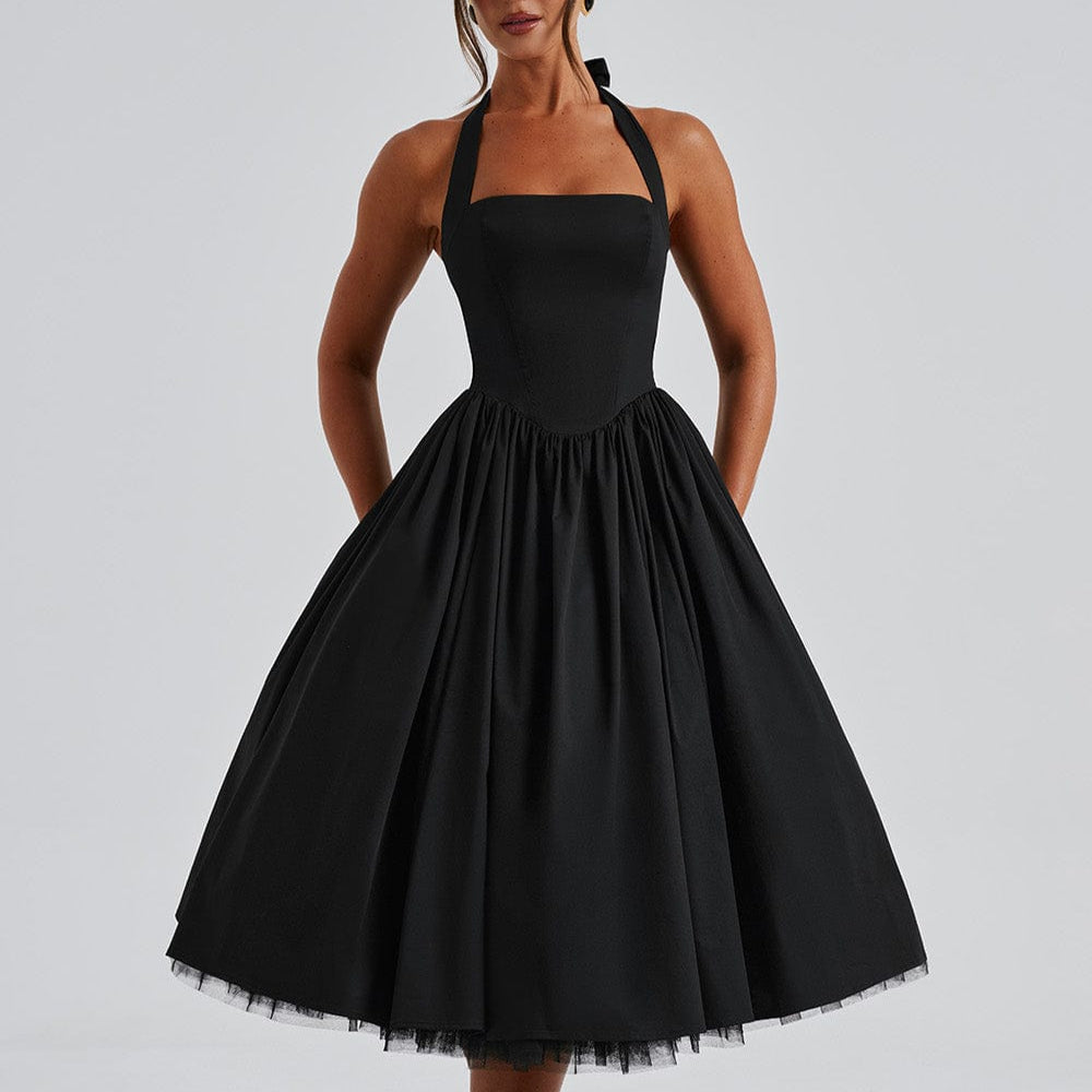 Damen - Midikleid mit Neckholder - Polyestermischung - Strukturierte Passform & ausgestellter Rock für jeden Anlass